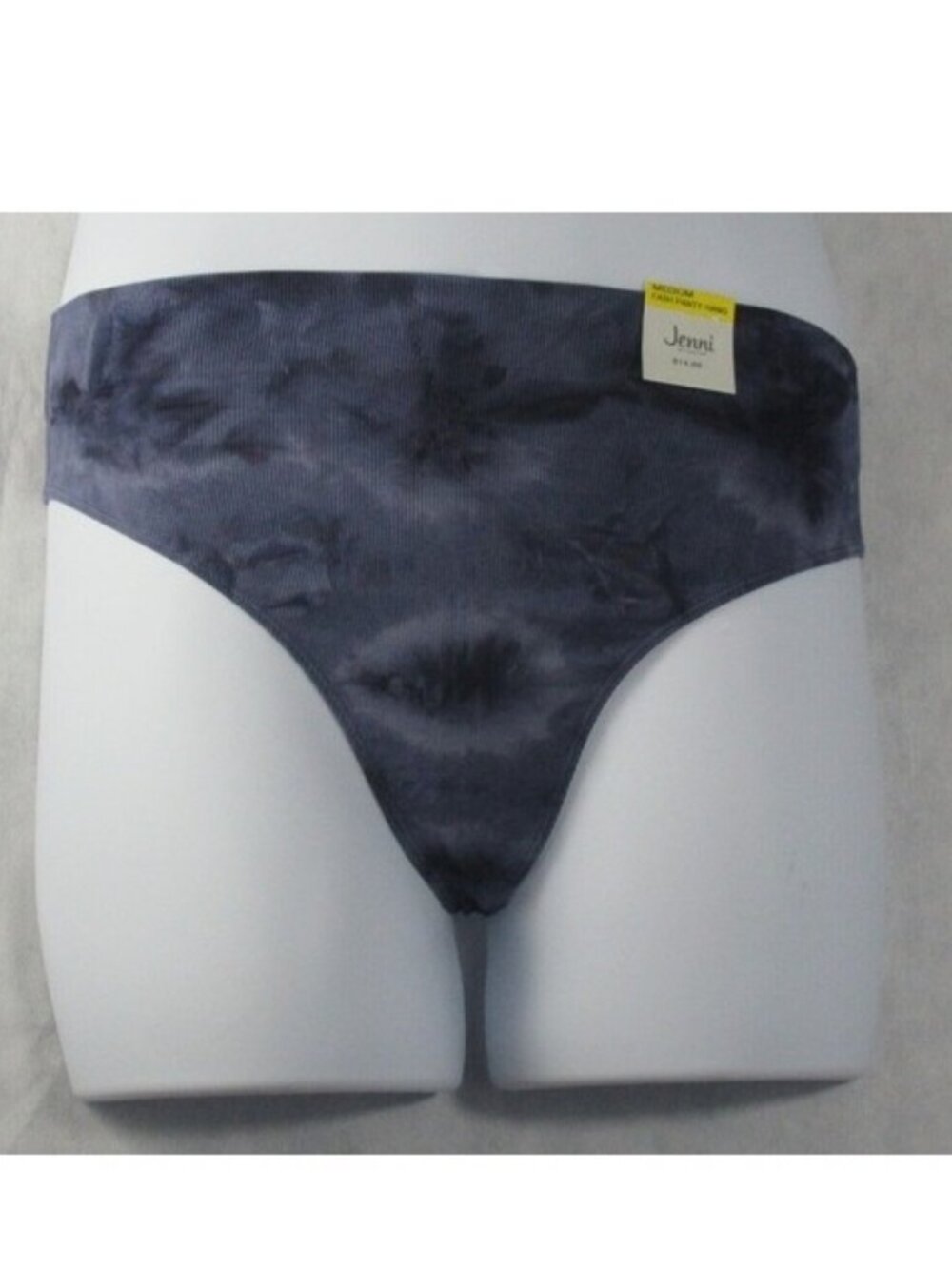 Jenni Women's Seamless Ribbed Knit Hi-Cut Thong Panty Underwear, Navy Tie-Dye